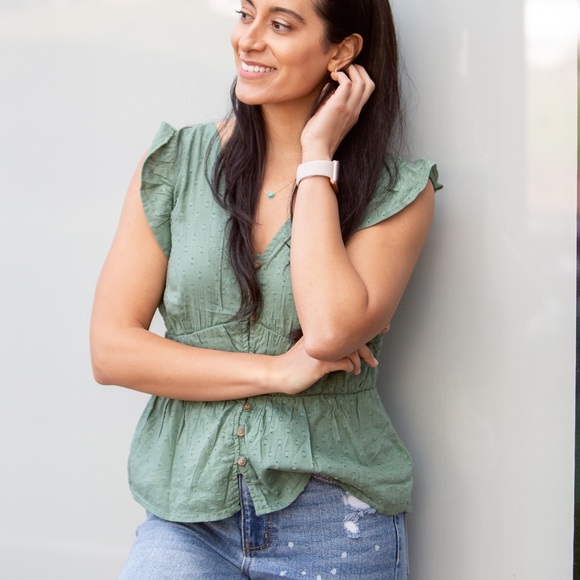 Green sleeveless peplum float tank top - Picture 4 of 4